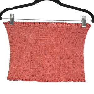Hollister Tube Top Womens Large Pink Stretch Velvet Smocked Crop Boho Top